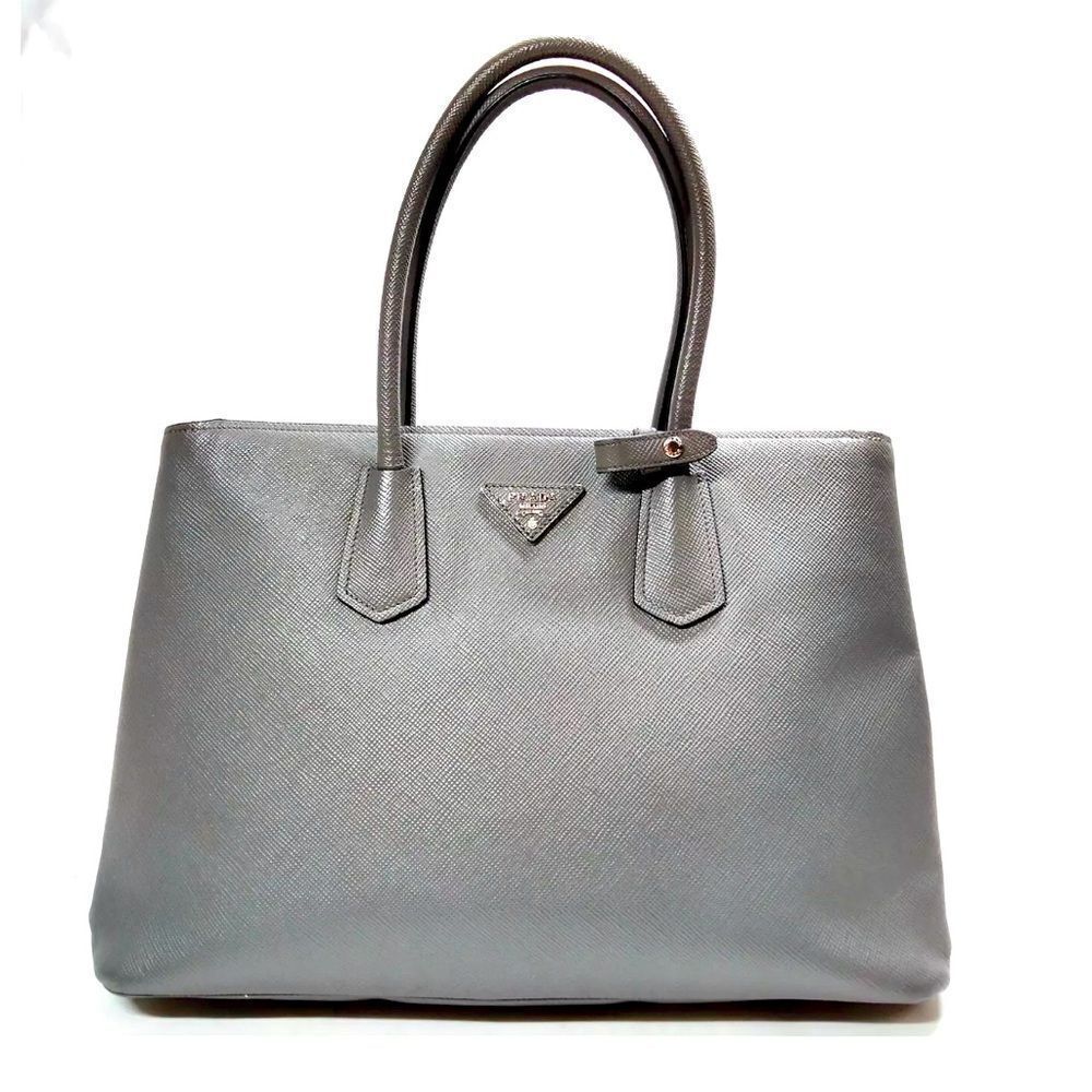 Authentic Prada Gray Saffiano Cuir Leather Tote Bag